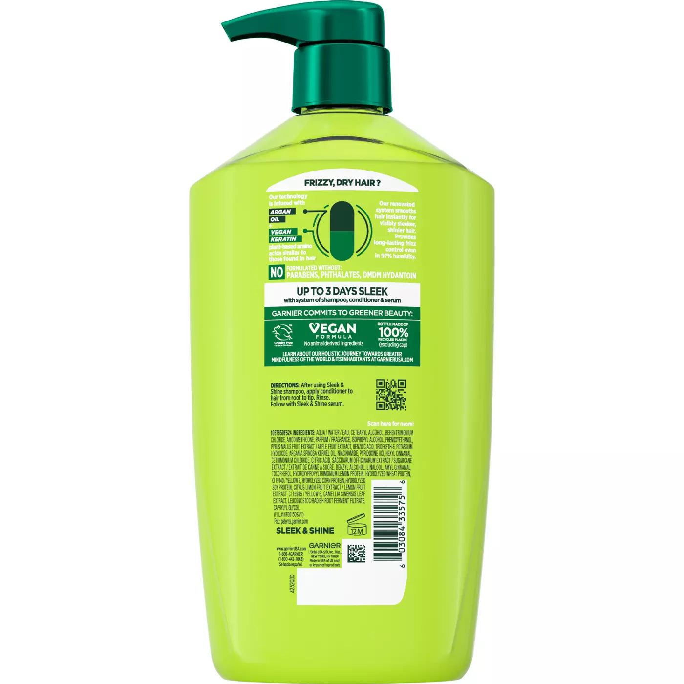 GARNIER Fructis Sleek & Shine Smoothing Conditioner Vegan Keratin + Argan Oil  غارنييه بلسم تنعيم بالكيراتين النباتي وزيت الارغان