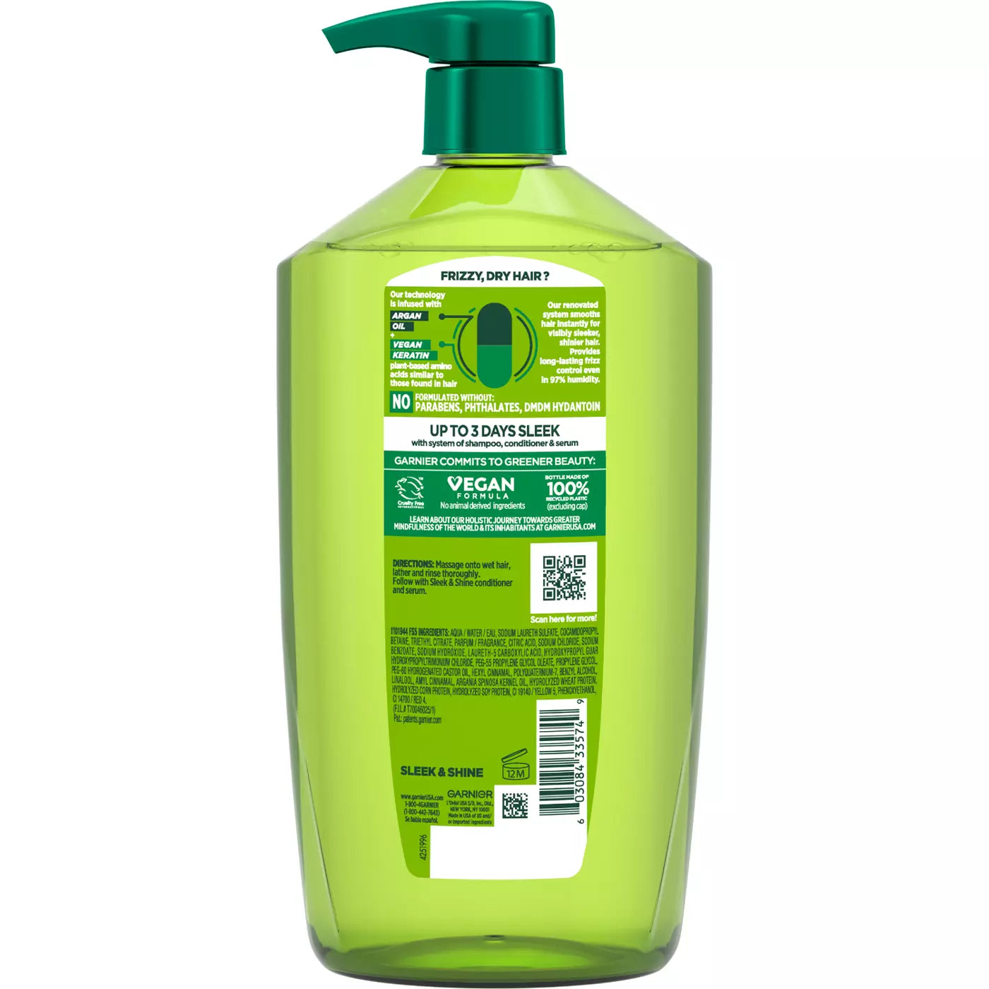 GARNIER Fructis Sleek & Shine Smoothing Shampoo Vegan Keratin + Argan Oil غارنييه شامبو تنعيم بالكيراتين النباتي وزيت الارغان