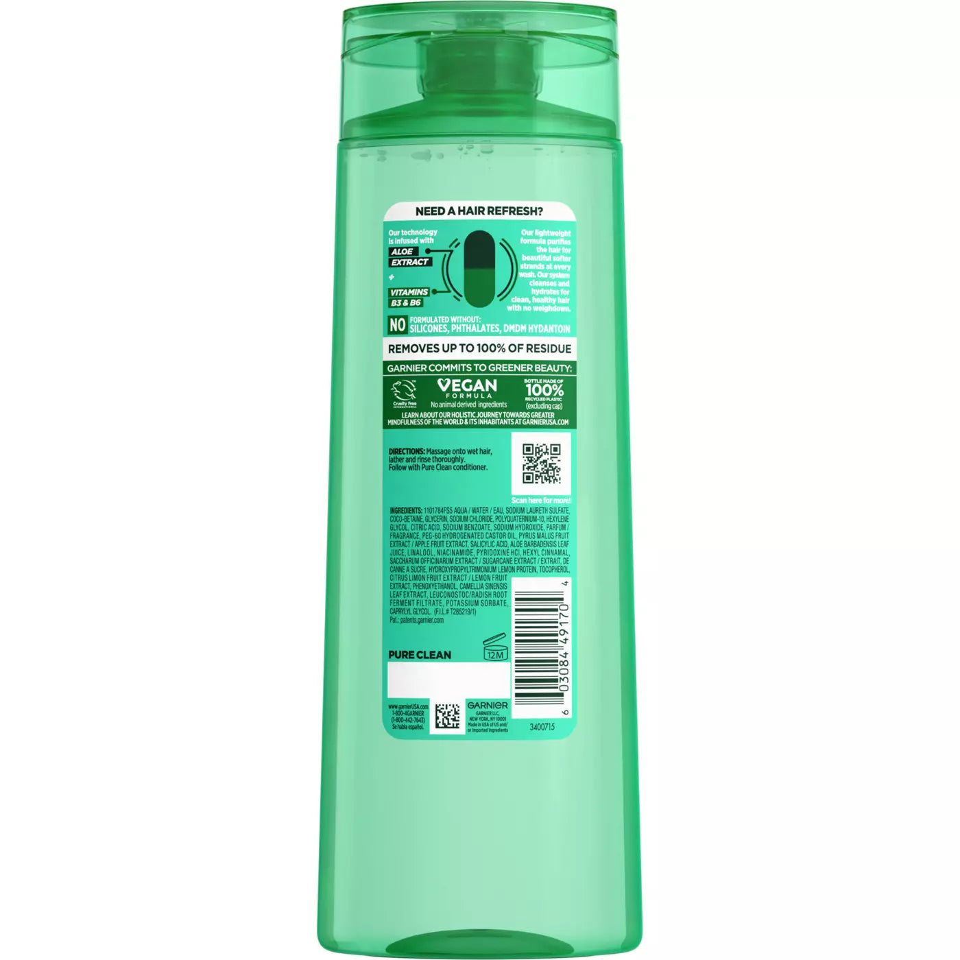 GARNIER Fructis Pure Clean Purifying Shampoo - Silicon Free  غارنييه شامبو منقي خالٍ من السيليكون