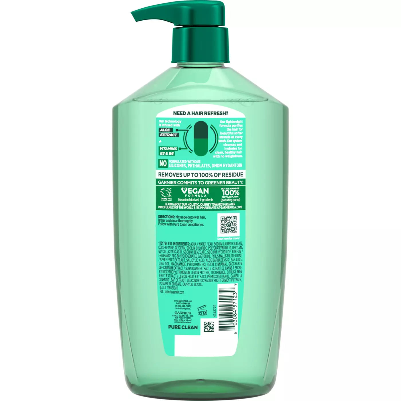GARNIER Fructis Pure Clean Purifying Shampoo - Silicon Free  شامبو غارنييه المرطب الخالي من السيليكون