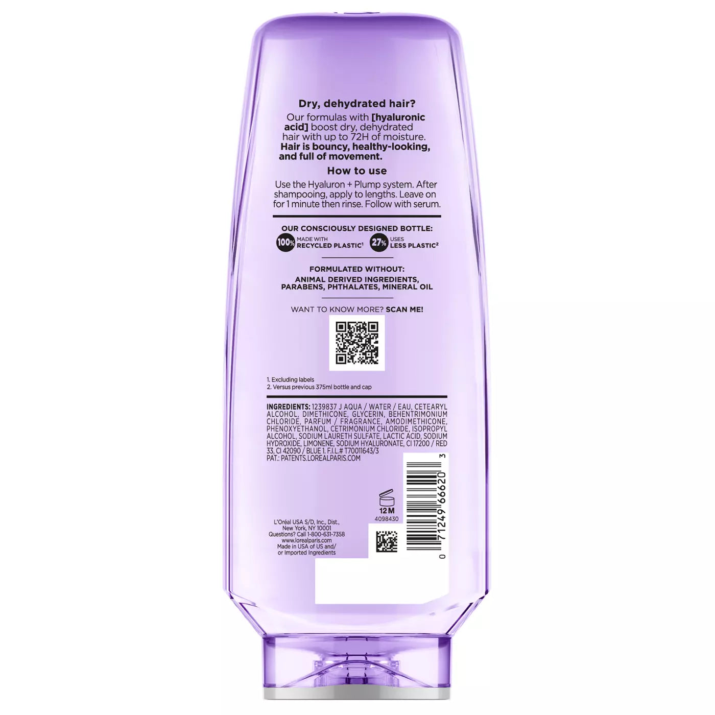 LOREAL PARIS Elvive Hyaluron + Plump 72H Hydrating Conditioner - Hyaluronic Acid  لوريال باريس بلسم مرطب 72 ساعة بحمض الهيالورونيك