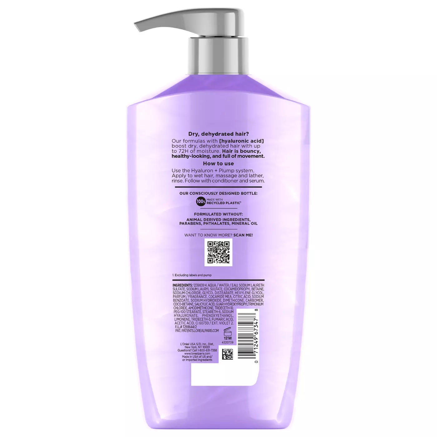 LOREAL PARIS Elvive Hyaluron + Plump 72H Hydrating Shampoo - Hyaluronic Acid  شامبو لوريال باريس ترطيب 72 ساعة بحمض الهيالورونيك