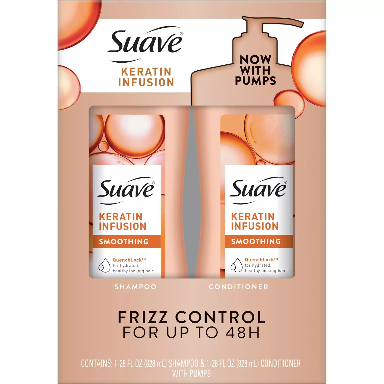 SUAVE Keratin Infusion Frizz Control for Up to 48H Shampoo & Conditioner  شامبو وبلسم سواف كيراتين انفيوجن للتحكم بالتجعد حتى 48 ساعة