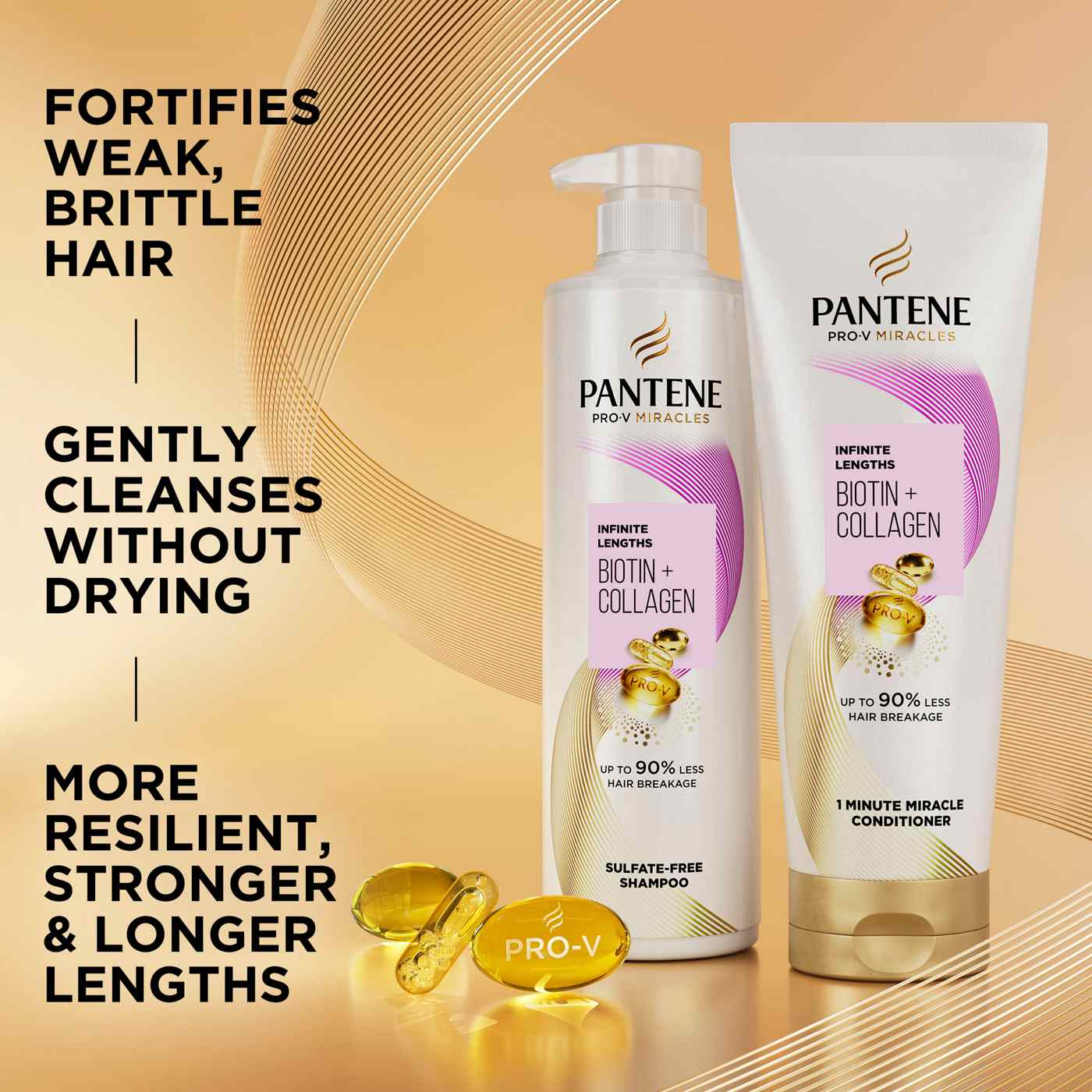 PANTENE Pro-V Miracles The Infinite Lengths Set Up to 90% less Breakage Shampoo & Conditioner مجموعة شامبو وبلسم بانتين