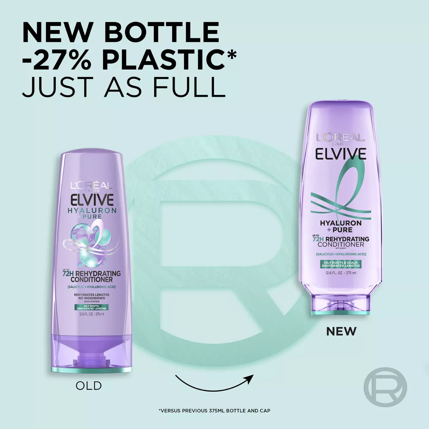 LOREAL PARIS Elvive Hyaluron + Pure Up to 72H Rehydrating Conditioner - Oily Roots & Scalp Dehydrated Length's بلسم لوريال باريس لاعادة ترطيب حتى 72 ساعة