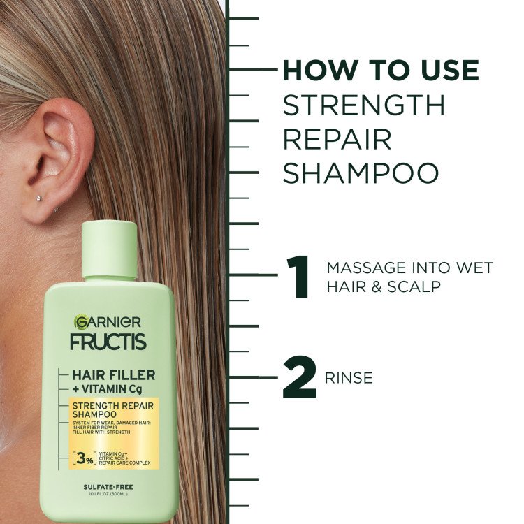 GARNIER Fructis hair filler + vitamin Cg strength repair shampoo شامبو اصلاح الشعر بالفلر والفيتامينات من كارنيير