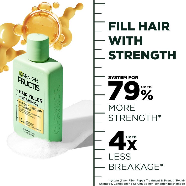 GARNIER Fructis hair filler + vitamin Cg strength repair shampoo شامبو اصلاح الشعر بالفلر والفيتامينات من كارنيير