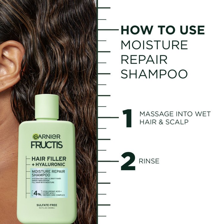 GARNIER Fructis hair filler + hyaluronic acid moisture repair shampoo شامبو الهايلرونك اسد والفلر للشعر من كارنيير