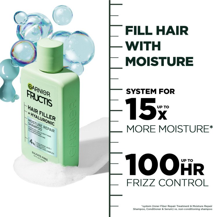 GARNIER Fructis hair filler + hyaluronic acid moisture repair shampoo شامبو الهايلرونك اسد والفلر للشعر من كارنيير