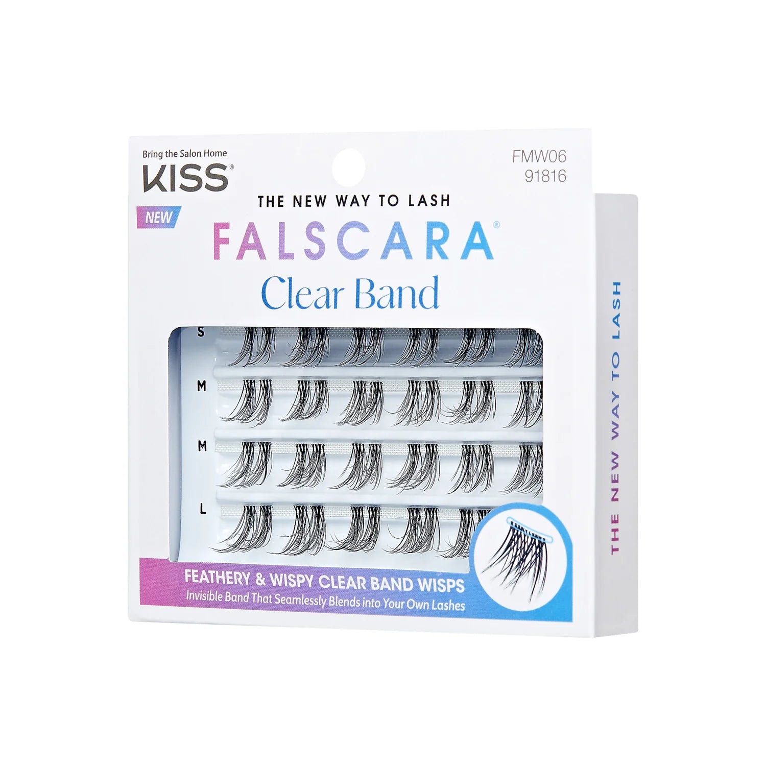 KISS Falscara Clear Band Multipack - Feathery & Wispy FMW06 رموش صناعية طرفية مع خط جفن شفاف
