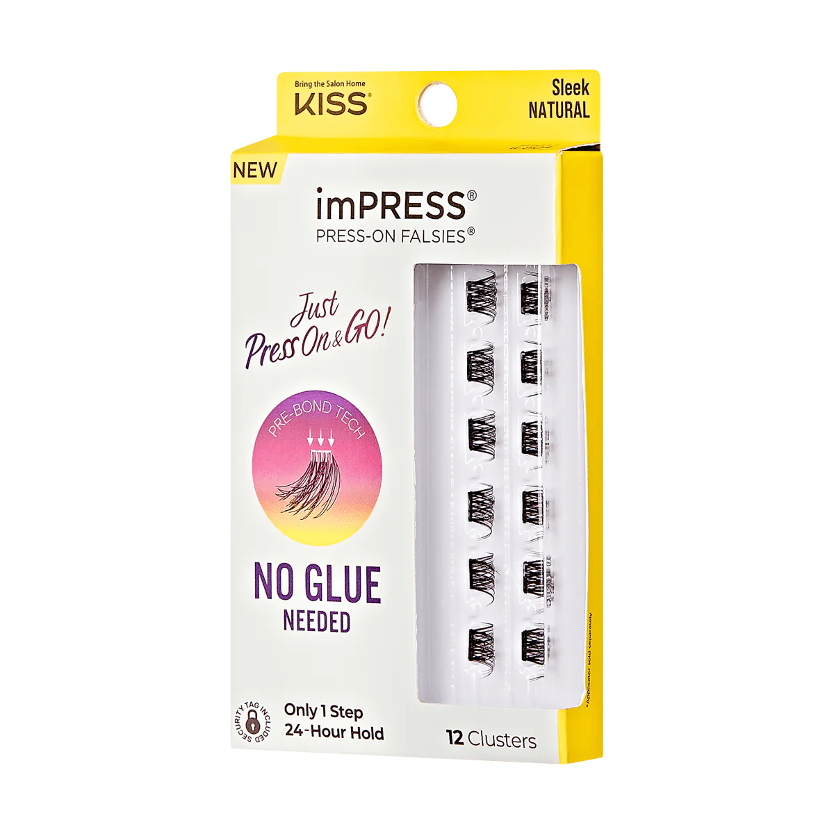 KISS imPRESS Just Press On&Go Authentic Natural 12 Clusters No Glue Needed Only 1 Step 24 Hour Hold رموش صناعية طرفية خطوة واحدة بدون صمغ