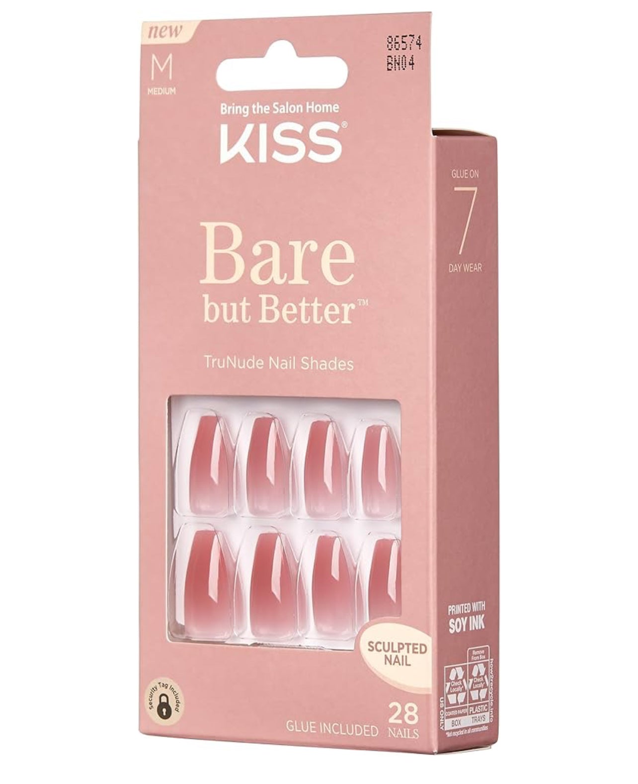KISS Bare But Better True Nude Nail Shades Sculpted Nail Glue Included 28 Nails اظافر صناعية