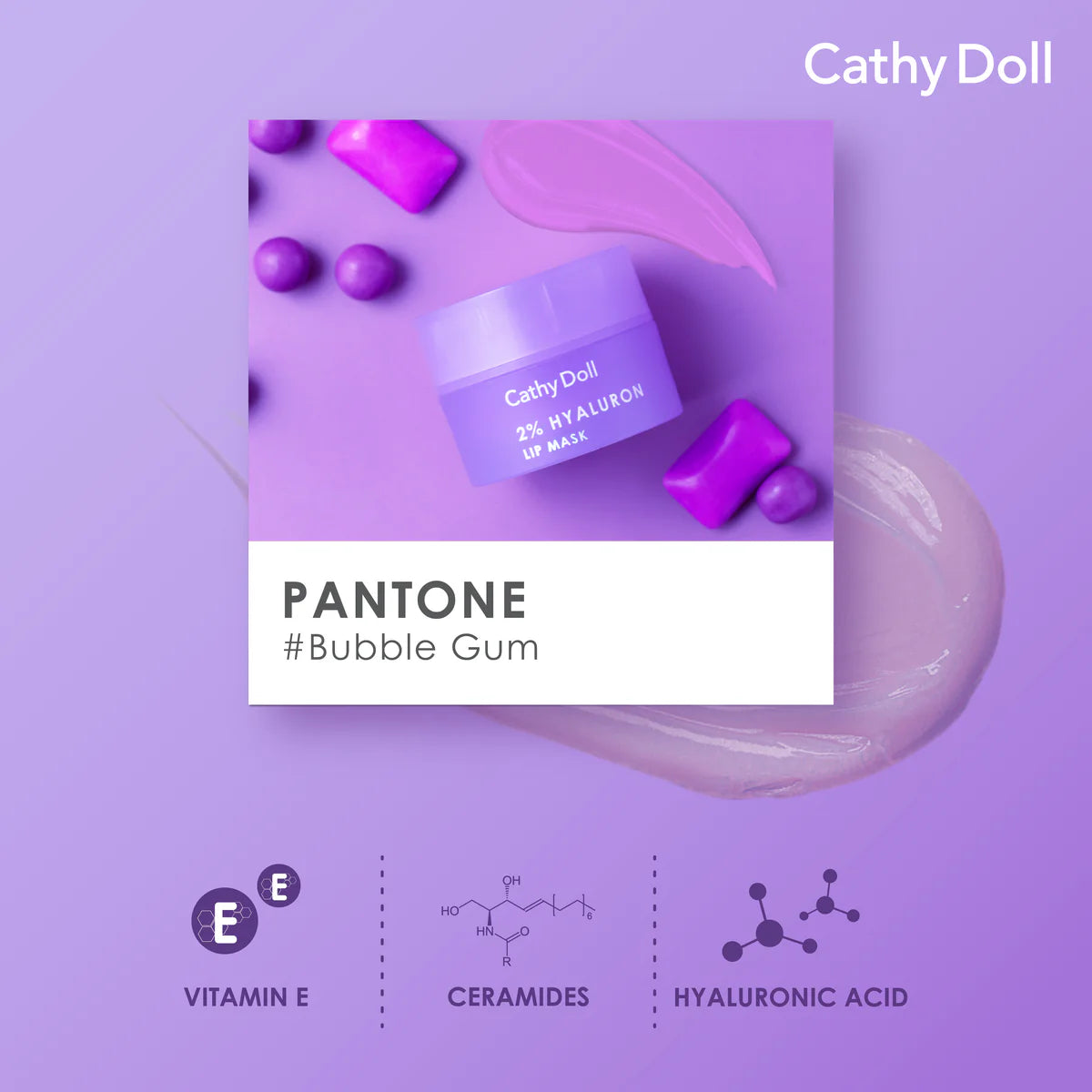 CATHY DOLL 2% Hyaluron Lip Mask Purple  ماسك الشفاه بالهايلرونك اسد من كاثي دول