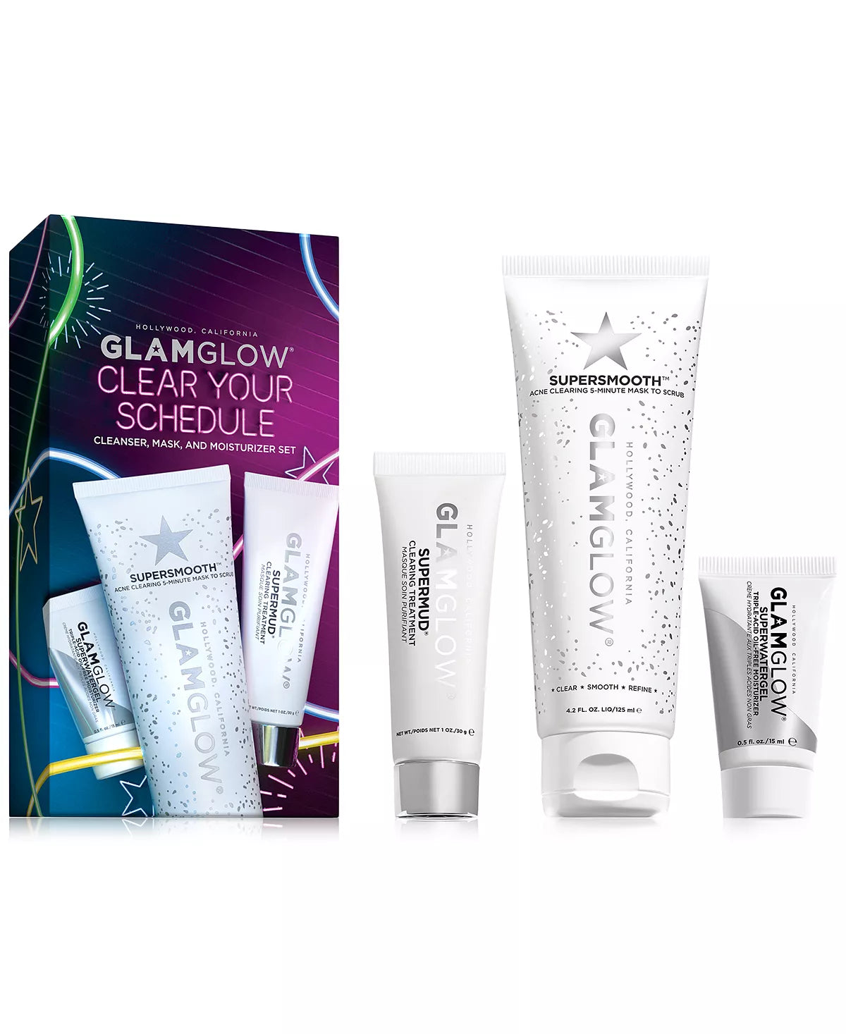 GLAMGLOW Clear Your Schedule Cleanser Mask And Moisturizer Set بكج حصري للعناية بالبشرة