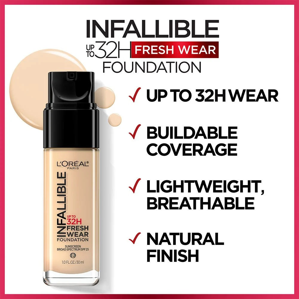LOREAL PARIS Infallible Foundation Sunscreen Up to 24HR Fresh Wear Foundation فاونديشن لوريال