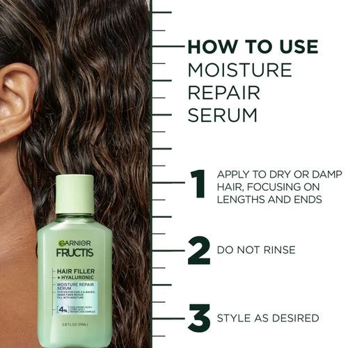 Garnier Fructis Hair Filler Moisture Repair Serum Treatment Moisturizing Hair Serum for Curls and Waves with Hyaluronic Acid سيروم الشعر بالهايلرونك اسد من كارنييه