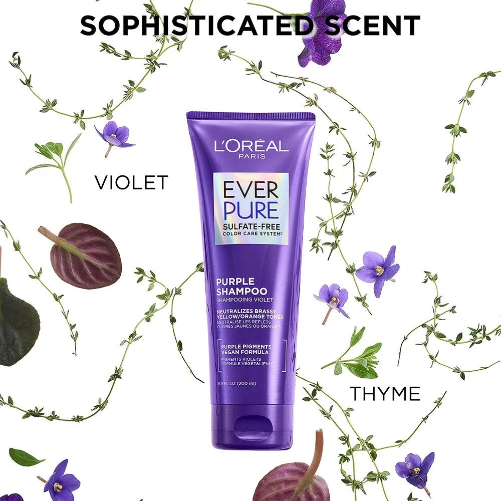 LOREAL PARIS Ever Pure Sulfate Free Purple Shampoo شامبو لورِيال باريس  لتوحيد اللون وتقليل الاصفرار في الشعر الأشقر