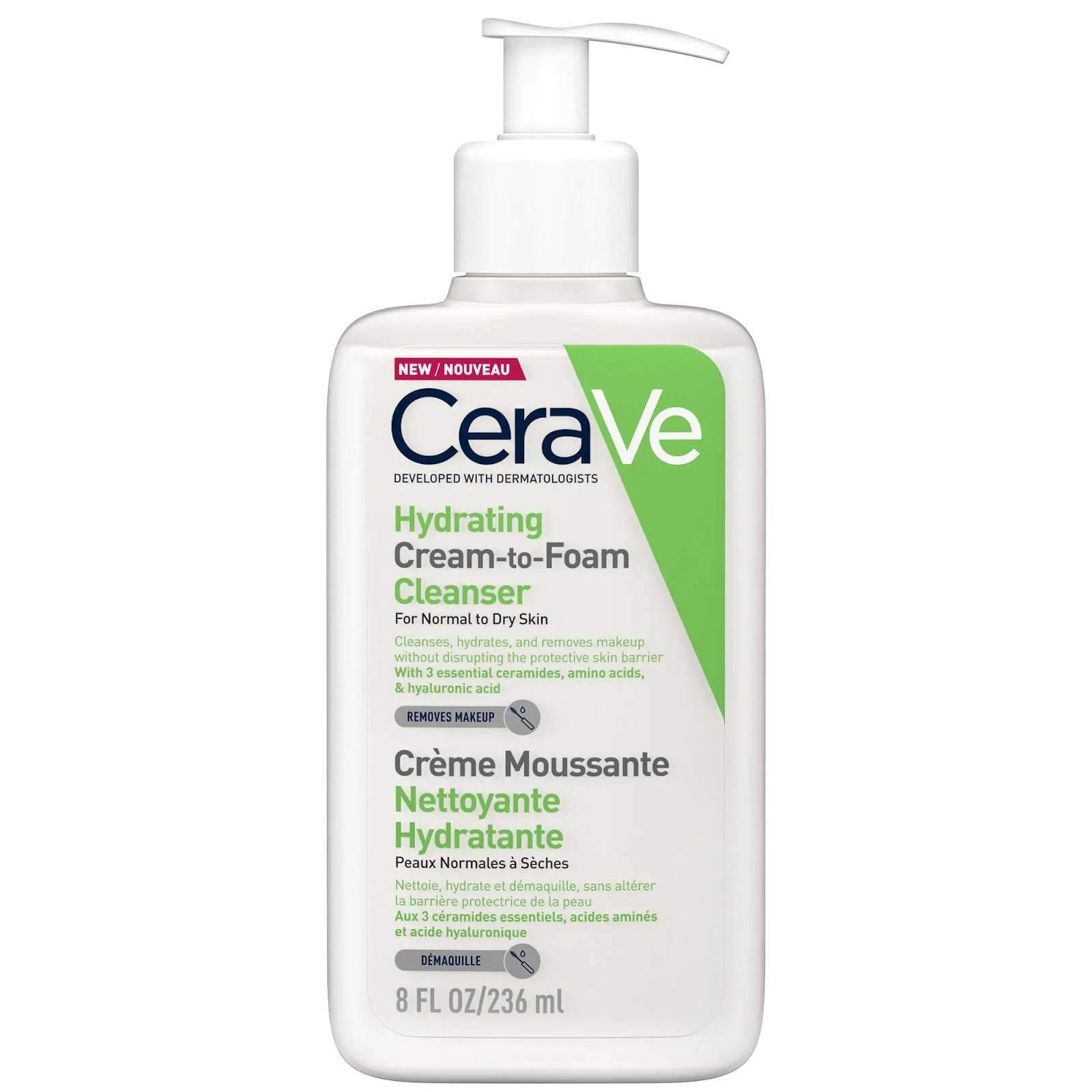 CERAVE Hydrating Cream-To-Foam Cleanser For Normal To Dry Skin Removes Makeup غسول البشرة
