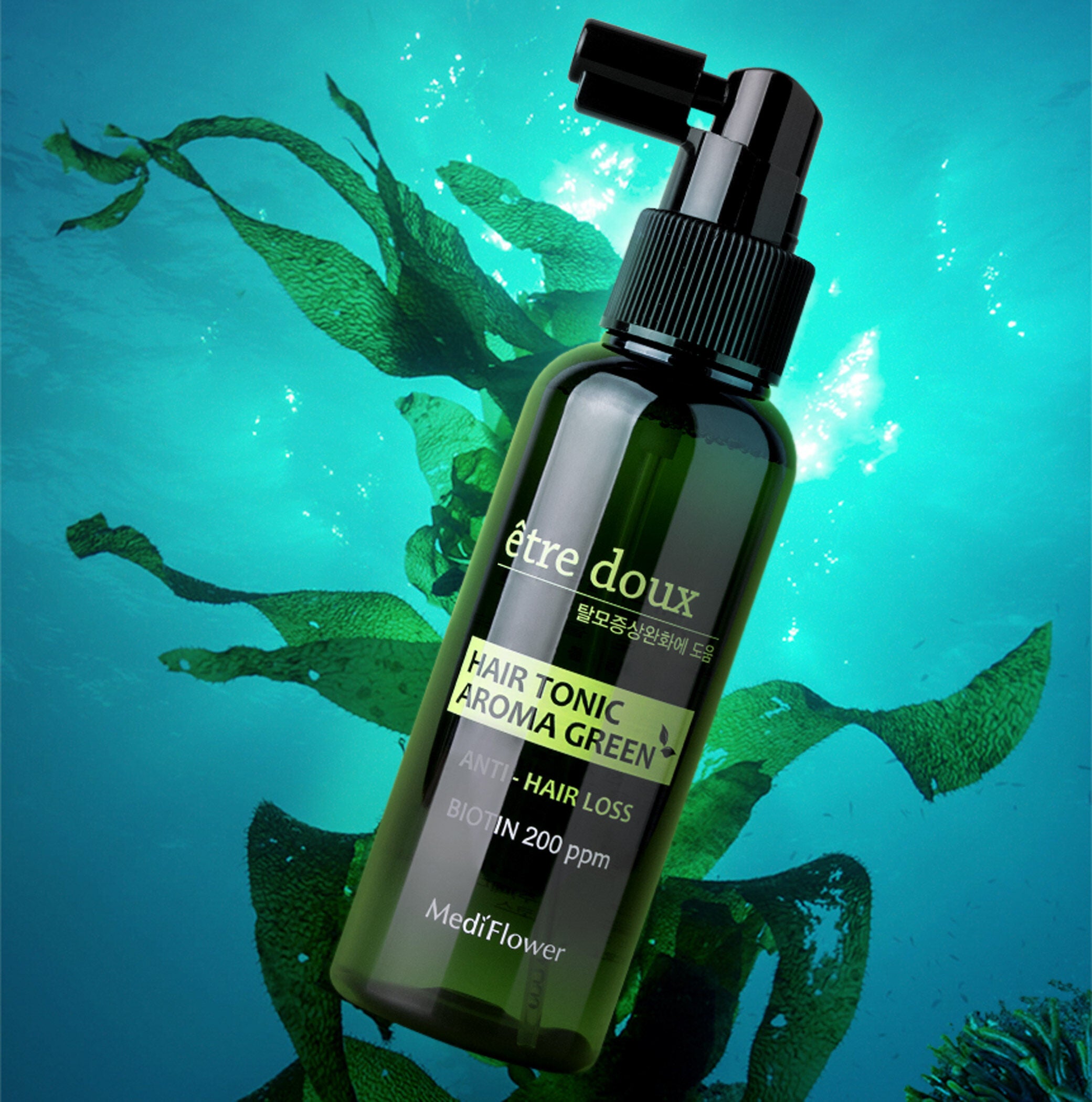 MEDIFLOWER Etre Doux Aroma Green Anti Hair Loss Biotin 200 ppm Hair Tonic تونك فروة الراس من ميدفلاور