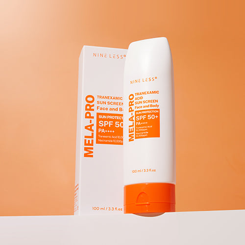 NINE LESS mela pro tranexamic acid sunscreen face and body sun protection spf 50 + pa +++ واقي الشمس بالترانزاميك اسد من ناين ليس
