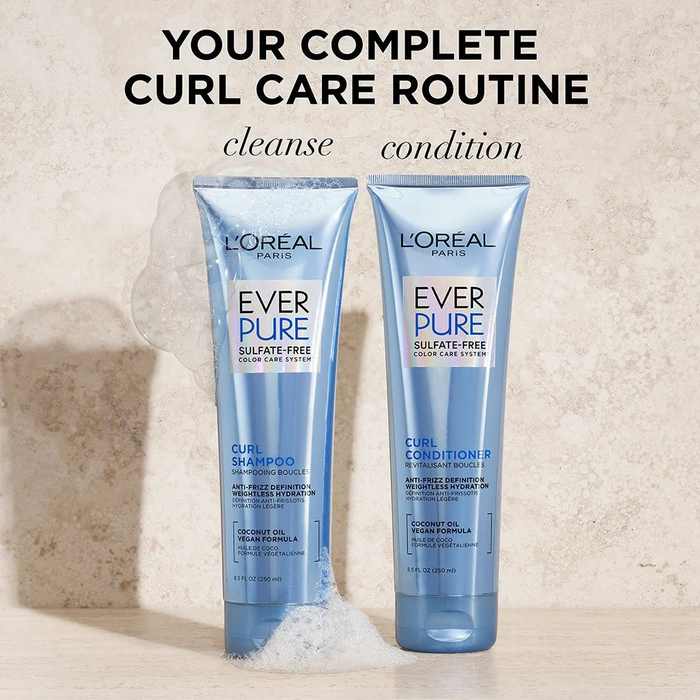 LOREAL PARIS EverPure Sulfate-Free Curl Shampoo Coconut Oil Vegan Formula شامبو لوريال باريس لترطيب وتحديد الشعر الكيرلي