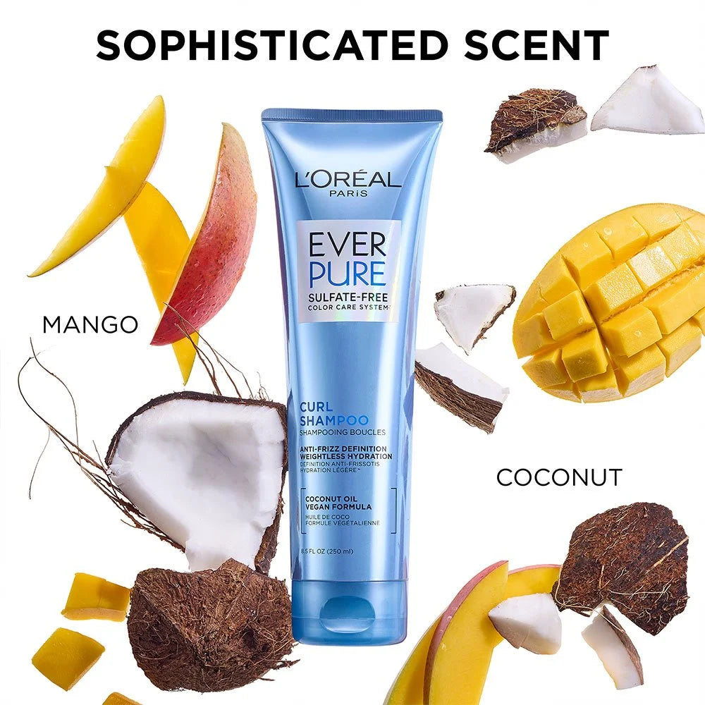 LOREAL PARIS EverPure Sulfate-Free Curl Shampoo Coconut Oil Vegan Formula شامبو لوريال باريس لترطيب وتحديد الشعر الكيرلي