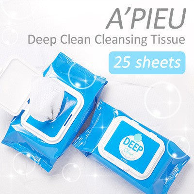 A'PIEU Deep Clean Cleansing Tissue 25 Cleansing Wipes مناديل مبللة لتنظيف البشرة من ايبيو