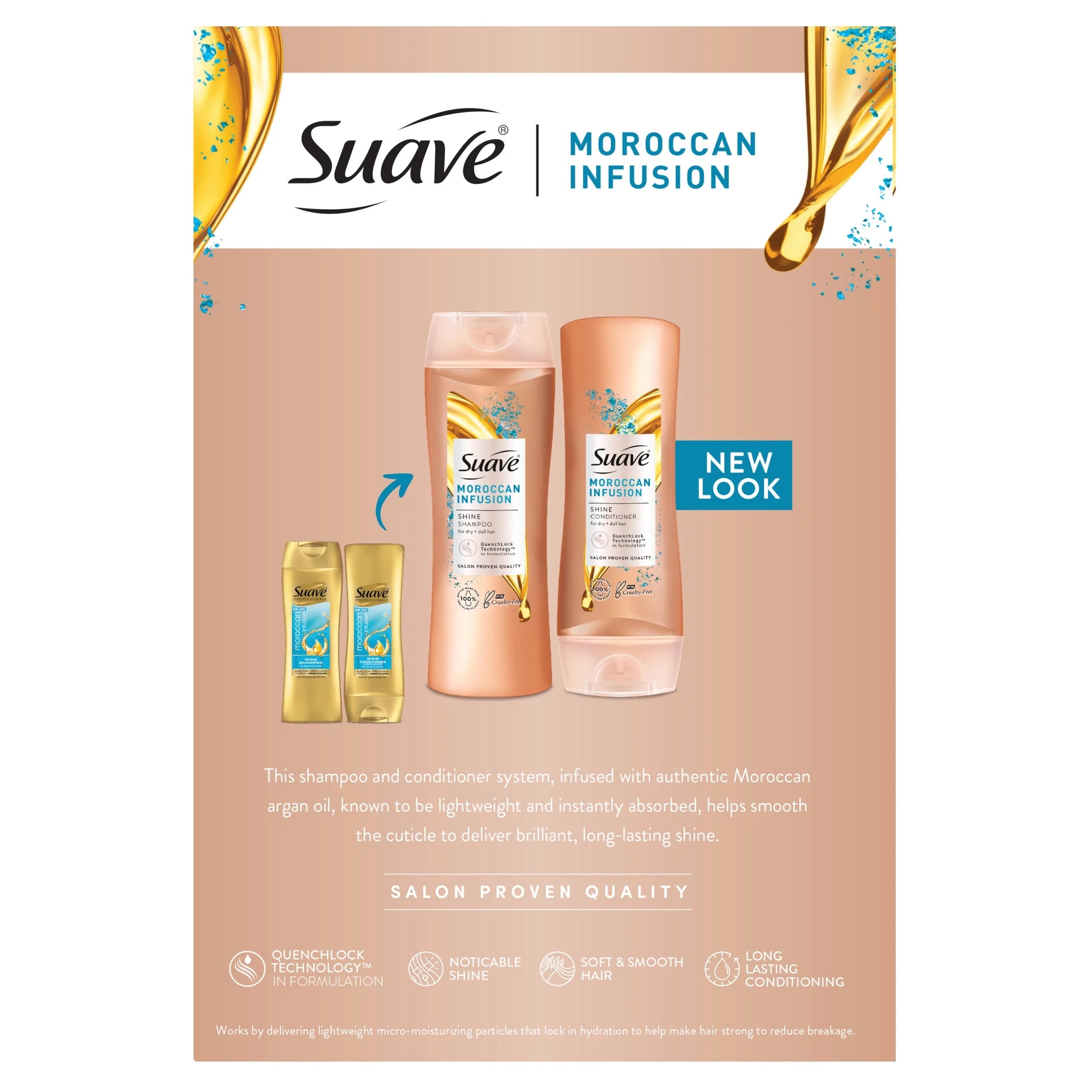 SUAVE Moroccan Infusion 24H Shine Shampoo + Conditioner شامبو وبلسم سواف بزيت الأرغان المغربي لتألق يدوم 24 ساعة
