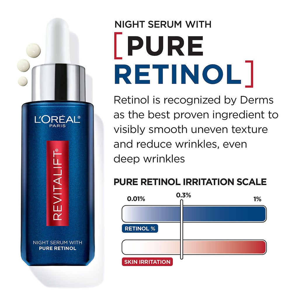 LOREAL PARIS Revitalift Derm Intensives Night Serum  سيروم ليلي مع 0.3% ريتينول نقي لتقليل التجاعيد من لوريال