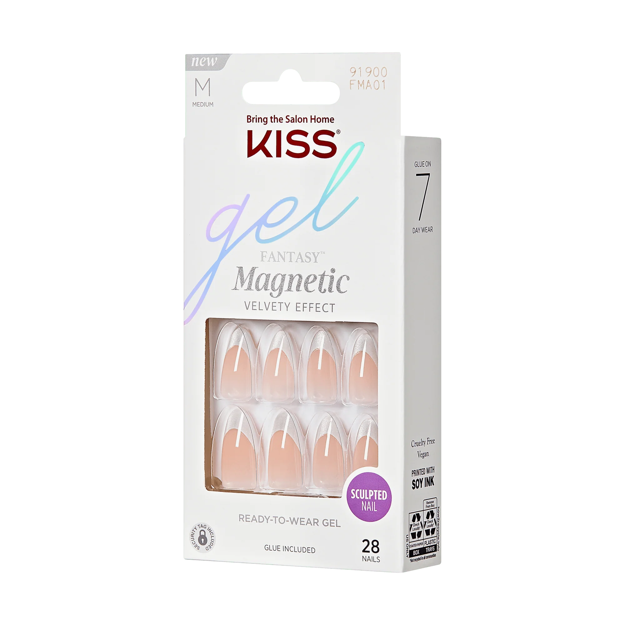 KISS Gel Fantasy Magnetic Velvety Effect Ready To Wear Gel Glue Included 28 Nails North Cast FMA01 اظافر صناعية