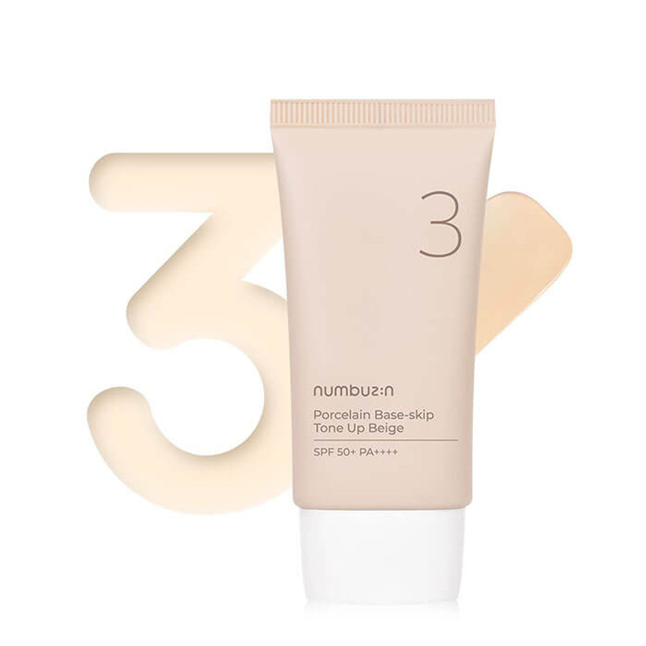 NUMBUZIN 3 Porcelain Base Skip Tone Up Beige SPF 50+ PA++++ كريم واقي الشمس مع تون اب للتفتيح الفوري من نمبوزين