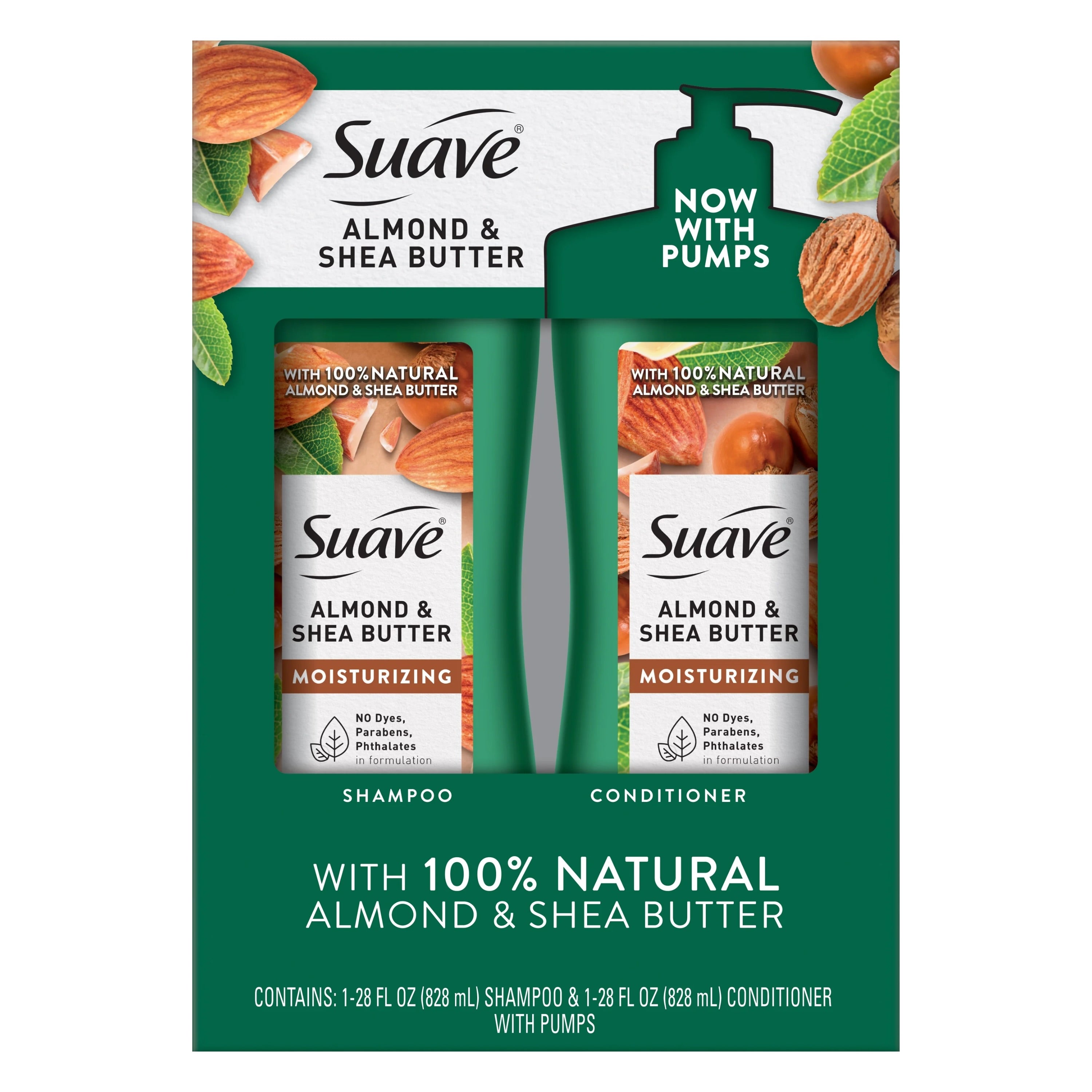 SUAVE With 100% Natural Almond & Shea Butter Shampoo & Conditioner  مجموعة العناية بالشعر من سواف باللوز الطبيعي وزبدة الشيا