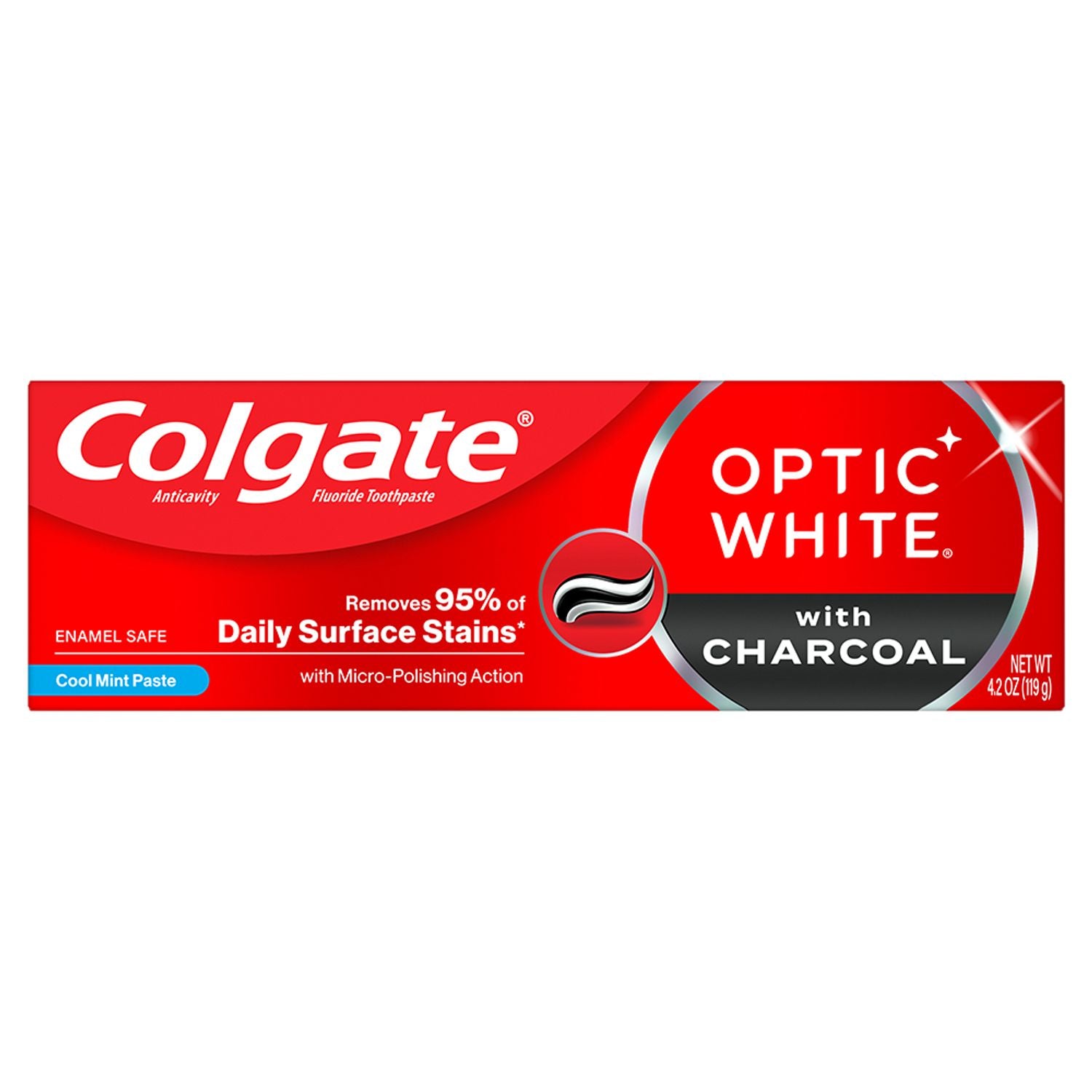 COLGATE Optic White With Charcoal Cool Mint Paste معجون الأسنان لتبييض فعال بنكهة النعناع البارد والفحم النشط من كولكيت