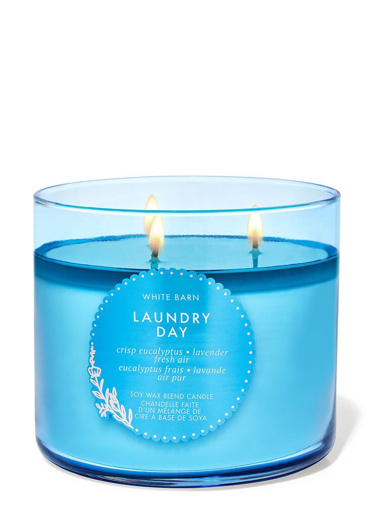 BATH AND BODY WORKS white barn Laundry Day crisp eucalyptus lavender fresh air exclusively fragranced soy wax blend candle شمعة معطرة بالزيوت الاساسية العطرية من باث اند بودي وركس