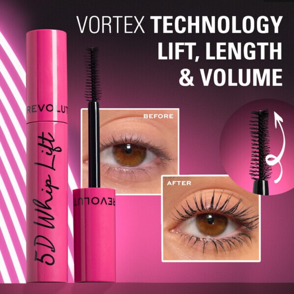 REVOLUTION 5D Whip Lift Effect Maximum Hold Mascara Ultra Black ماسكارا رفع الرموش خماسية الابعاد من ريفليوشن