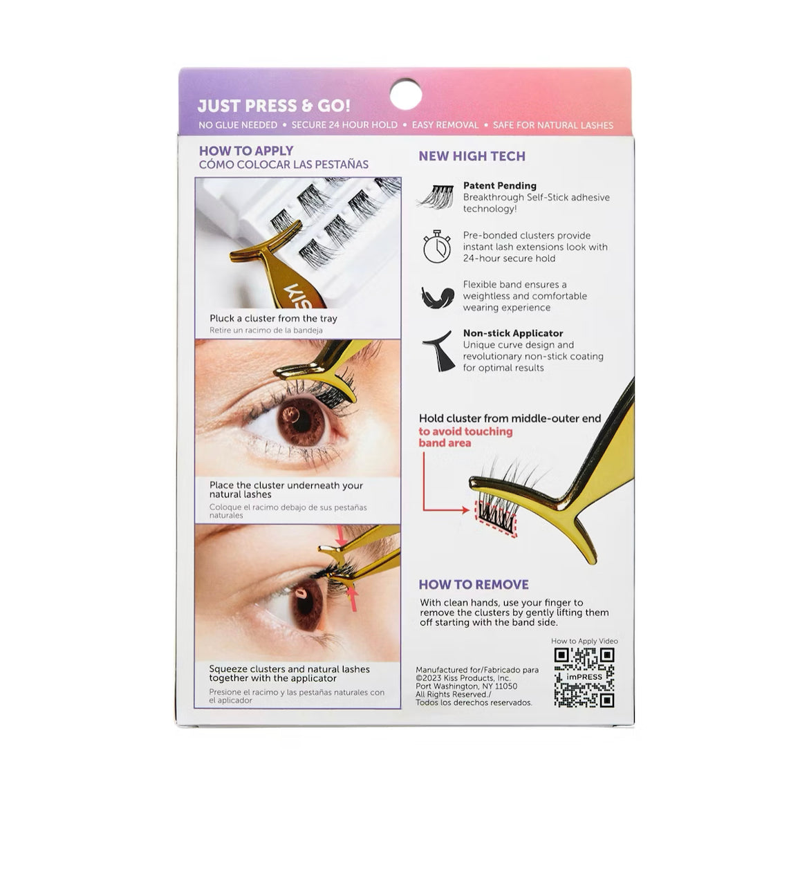 KISS imPRESS Press-On Falsies Lash Extensions Kit - Voluminous 20 Clusters  رموش صناعية لزيادة حجم الرموش