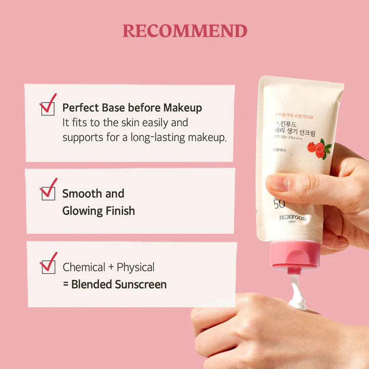 SKINFOOD Berry Glowing Sun Cream SPF 50+ PA++++ واقي الشمس الفيزيائي بالتوت من سكنفود