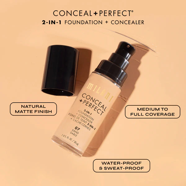 MILANI concealer + perfect 2 in 1 foundation + concealer كونسيلر وفاونديشن منتجين في منتج واحد من ميلاني