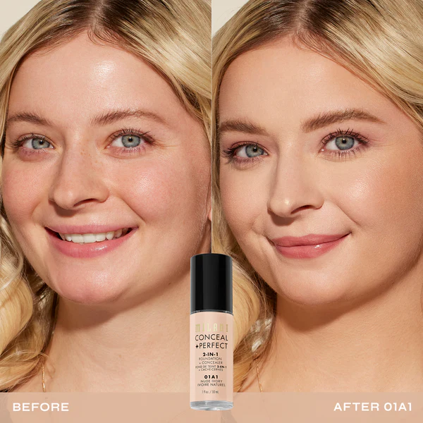 MILANI concealer + perfect 2 in 1 foundation + concealer كونسيلر وفاونديشن منتجين في منتج واحد من ميلاني