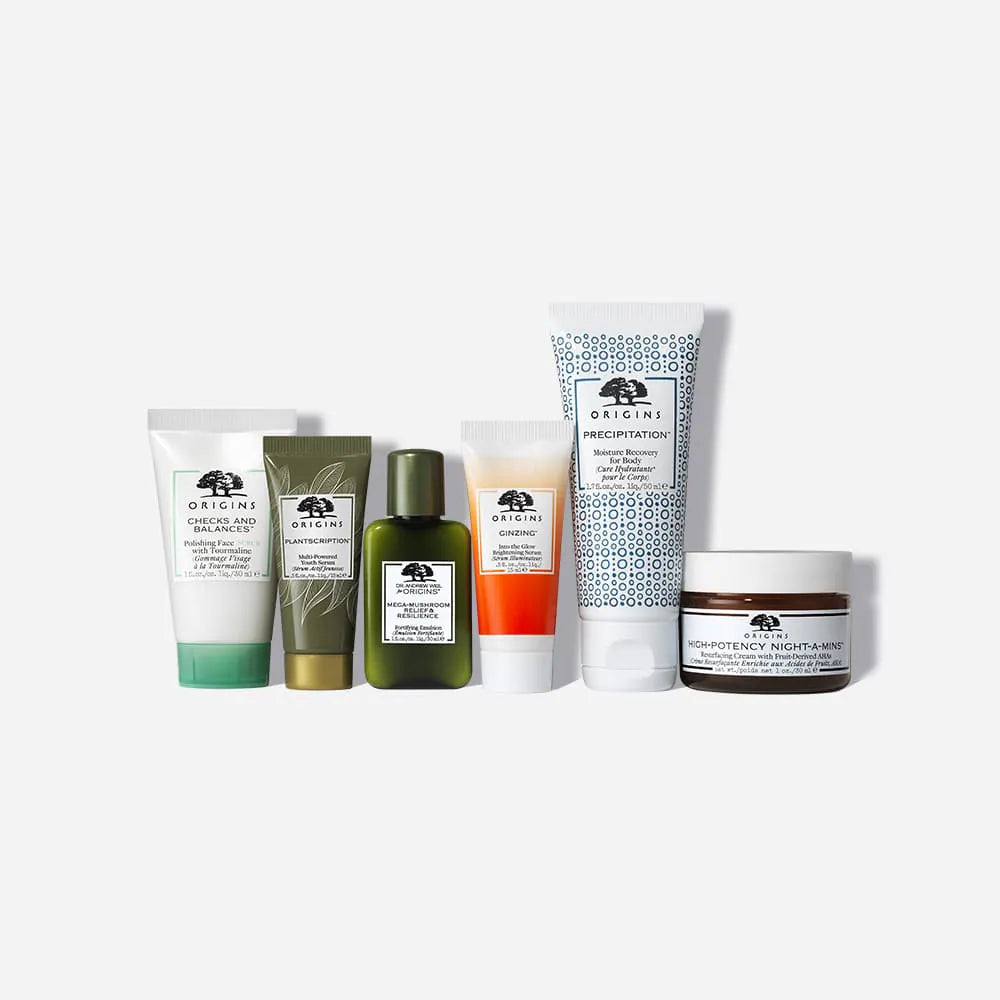 ORIGINS All Time Faves 7 Essentials For Skins Healthy Look مجموعة مفضلات اورجنز للعناية بالوجه والجسم