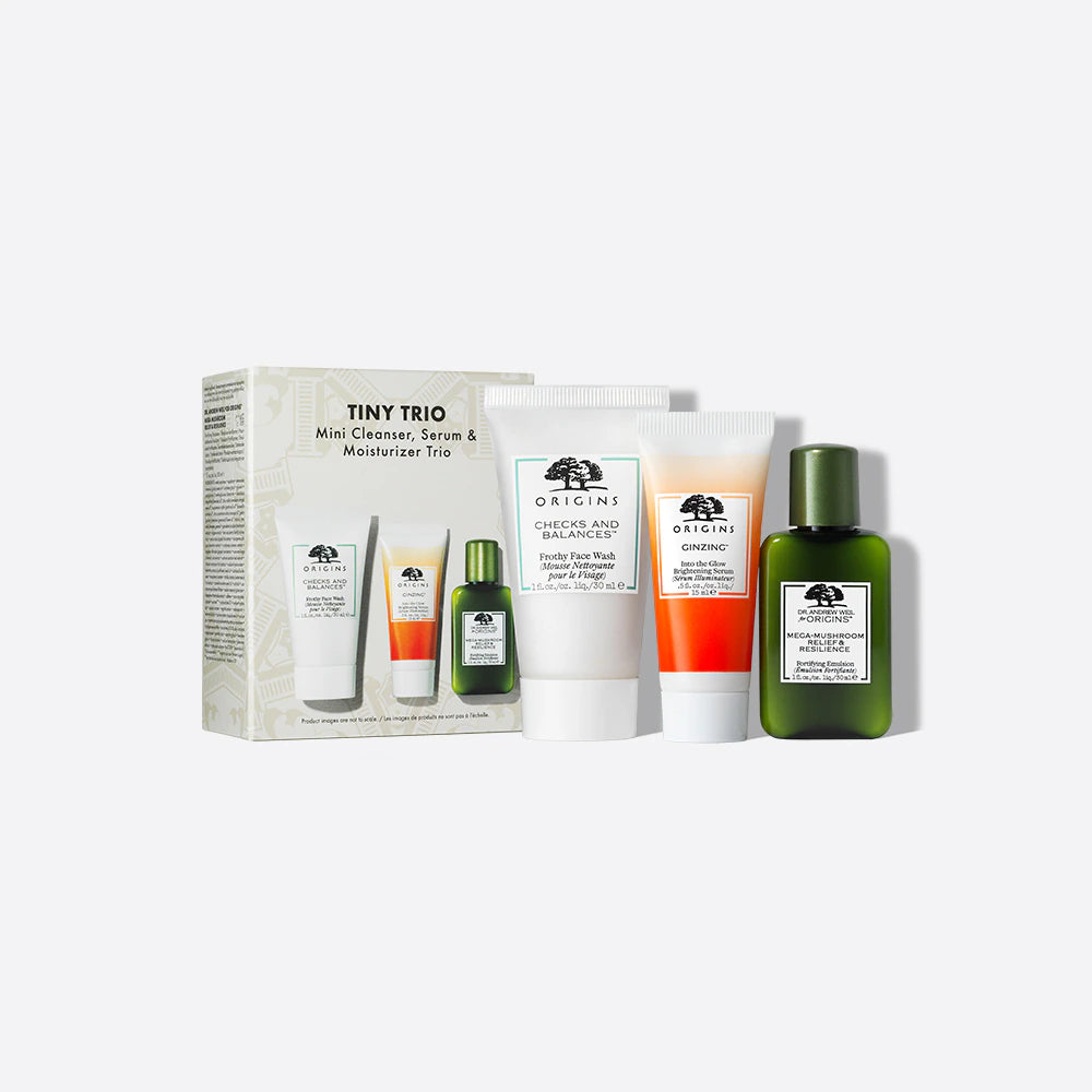 ORIGINS Tiny Trio Mini Cleanser Serum & Moisturizer Trio مجموعة العناية بالبشرة بحجم السفر