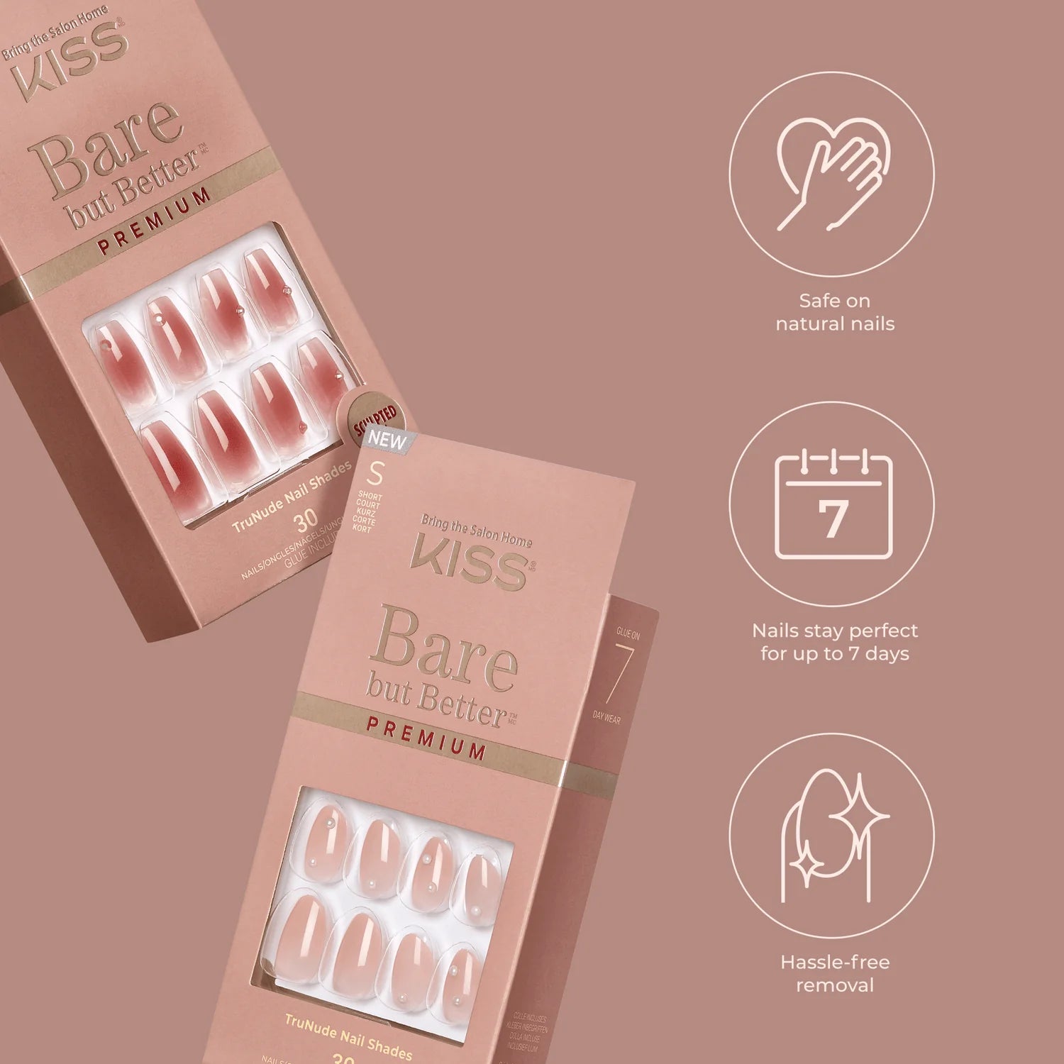 KISS Nails On Point Bare But Better 30 Nails Glue Included BNP03 اظافر اصطناعية
