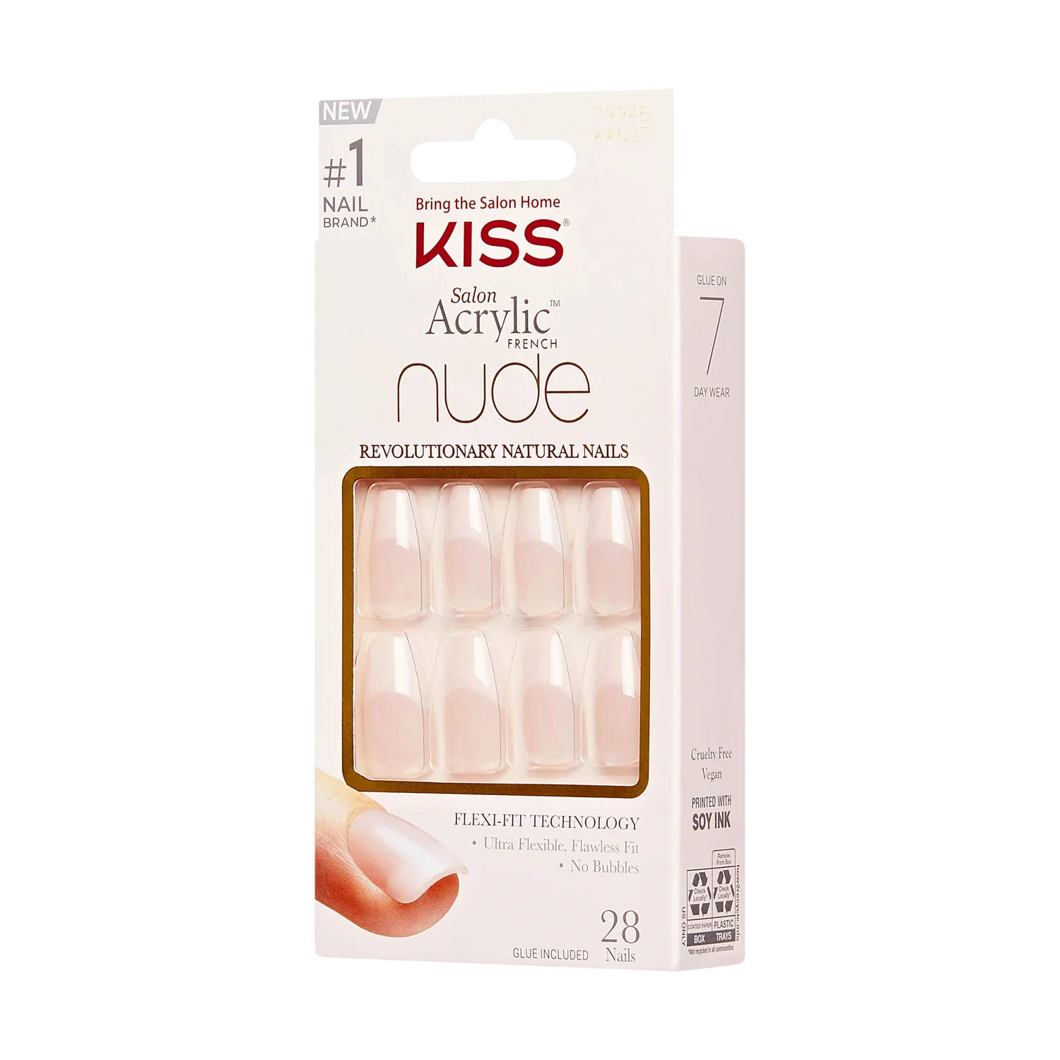 KISS Nude Revolutioary Natural Nails 28 Nails Glue Included KAN07 (Leilani)