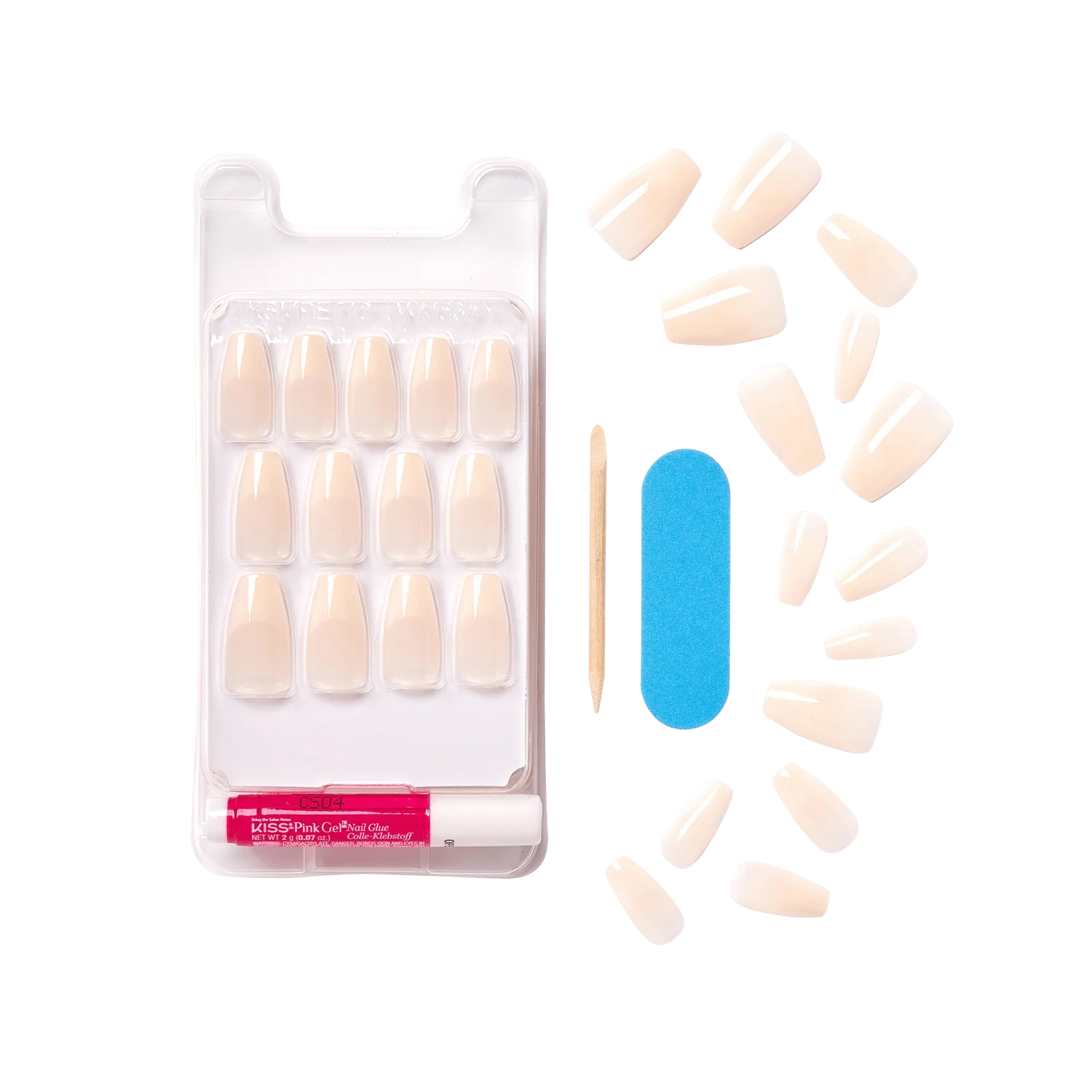 KISS Nude Revolutioary Natural Nails 28 Nails Glue Included KAN07 (Leilani)
