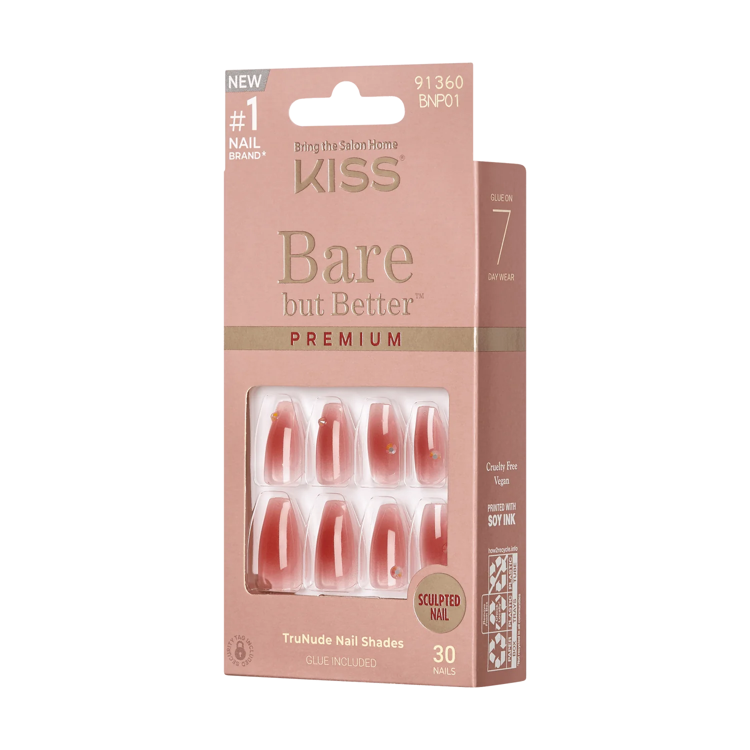 KISS Bare But Better 30 Nails Glue Included BNP01 (Shine)