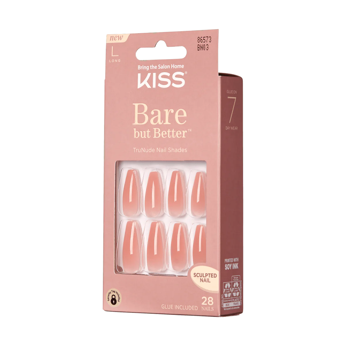 KISS Bare But Better L 28 Nails Glue Included BN03 (Nude Glow)