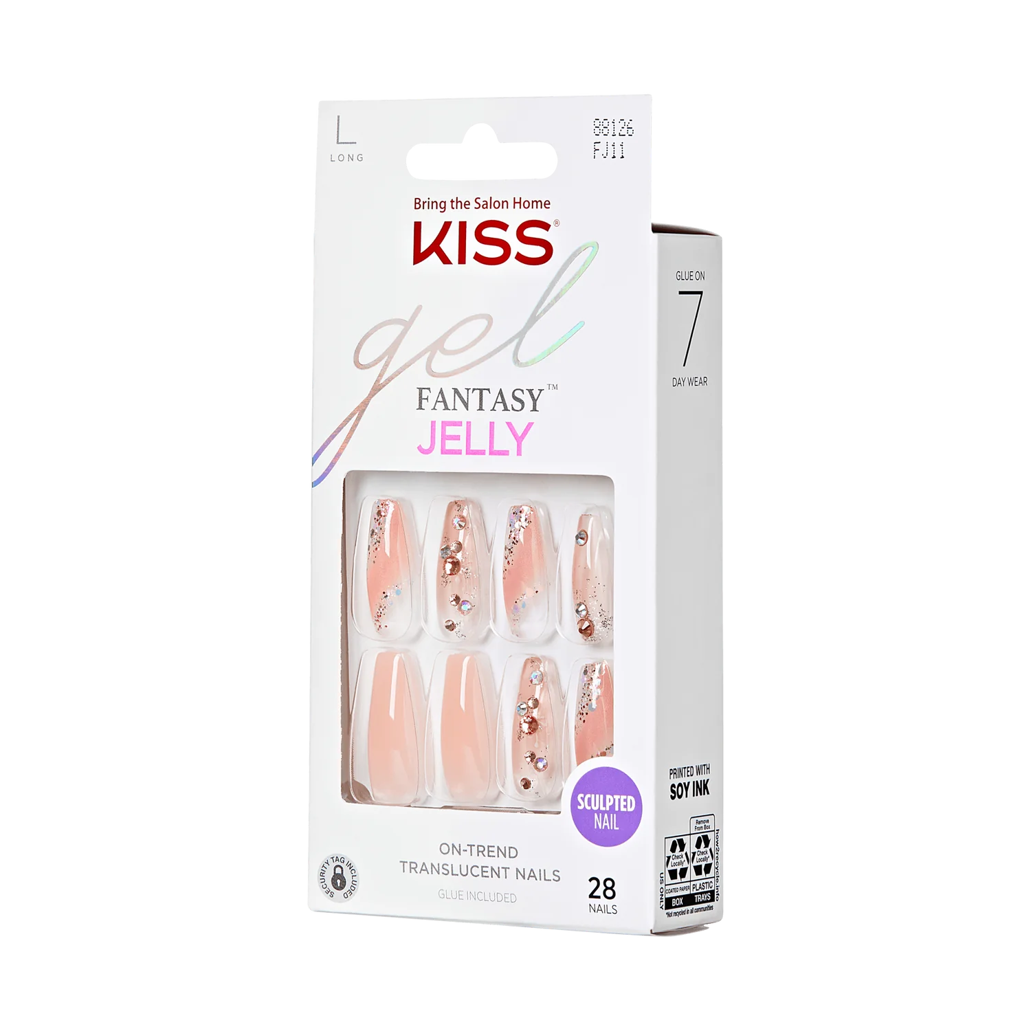 KISS Gel Fantasy Jelly 28 Nails Glue Included FJ11 (Jelly Cat)