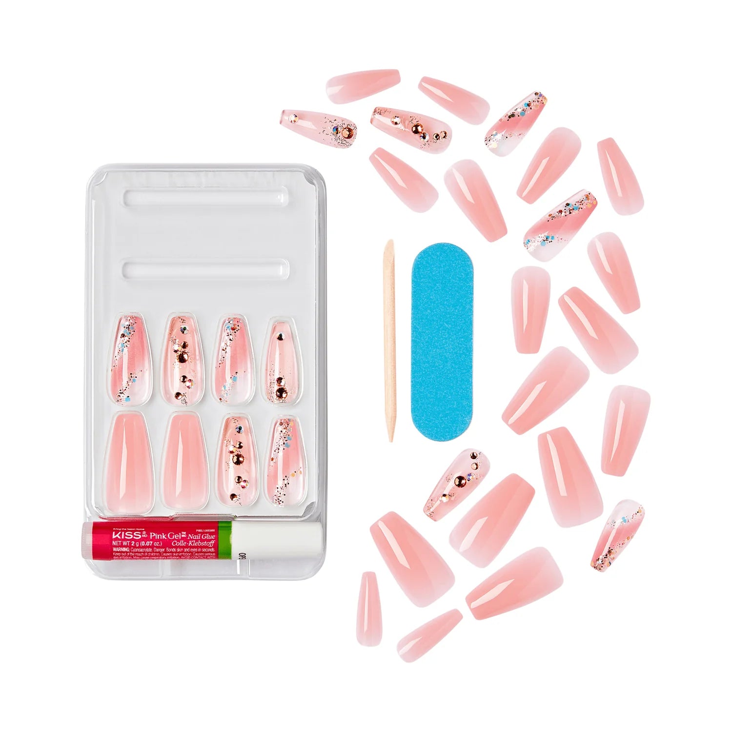KISS Gel Fantasy Jelly 28 Nails Glue Included FJ11 (Jelly Cat)