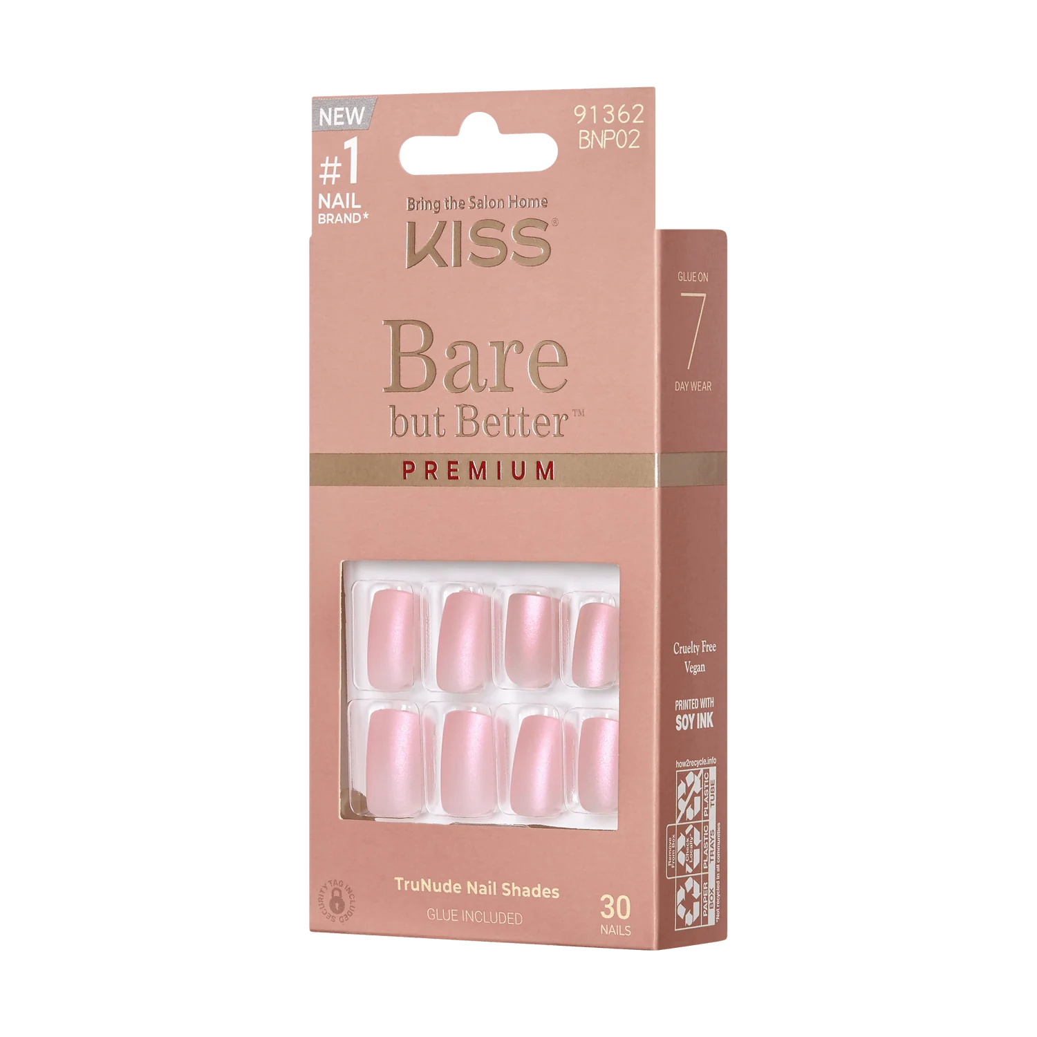 KISS Bare But Better Premium 30 Nails Glue Included BNP02(Spicy)