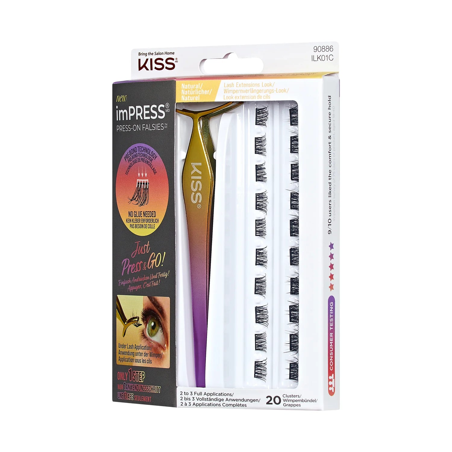 KISS imPRESS Press-On Falsies Lash Extensions Kit - Natural 20 Clusters رموش صناعية بمظهر طبيعي
